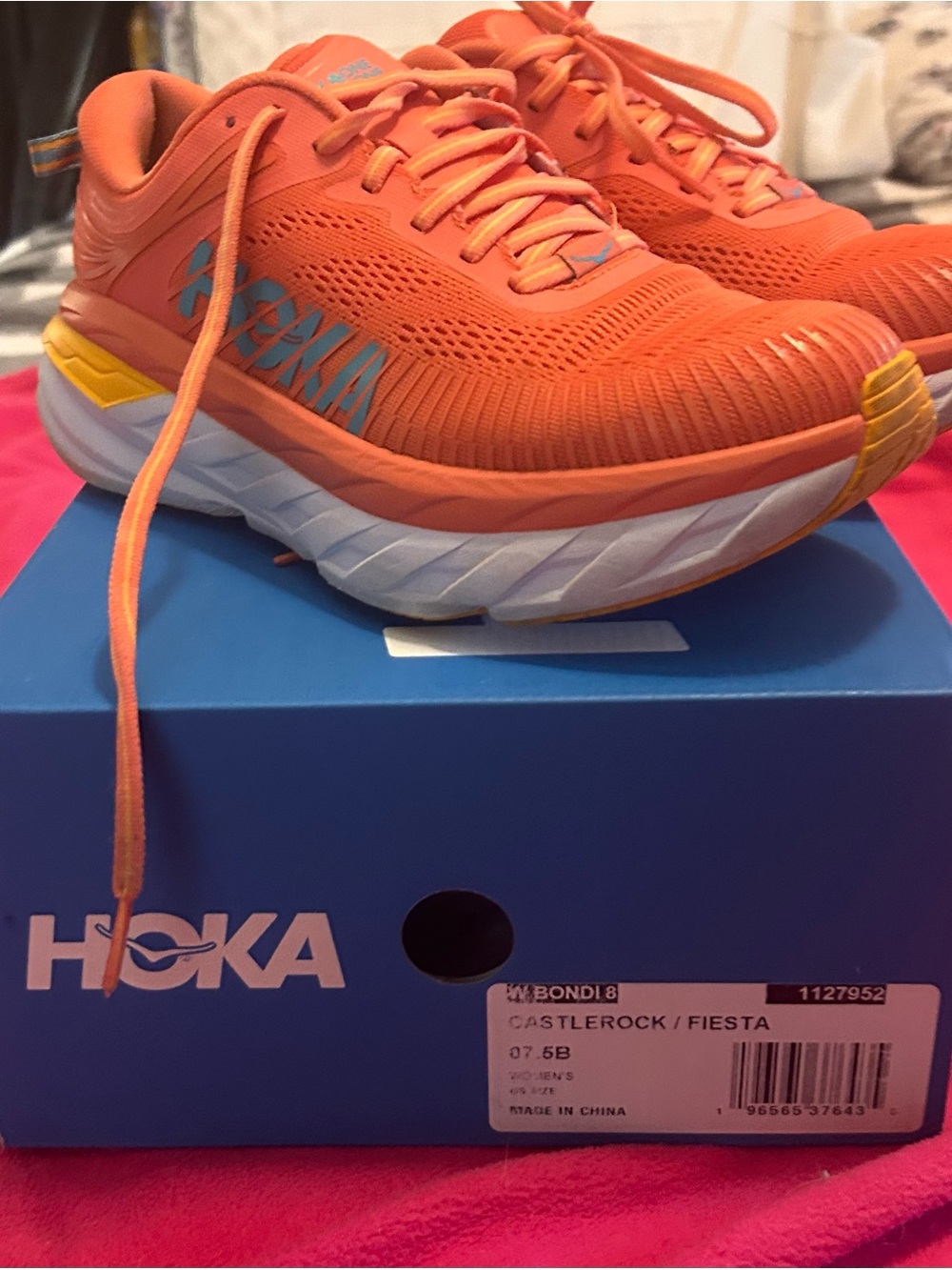 Hoka Women's Bondi 8 Running Shoes — Fiesta Orange with Blue Accents
